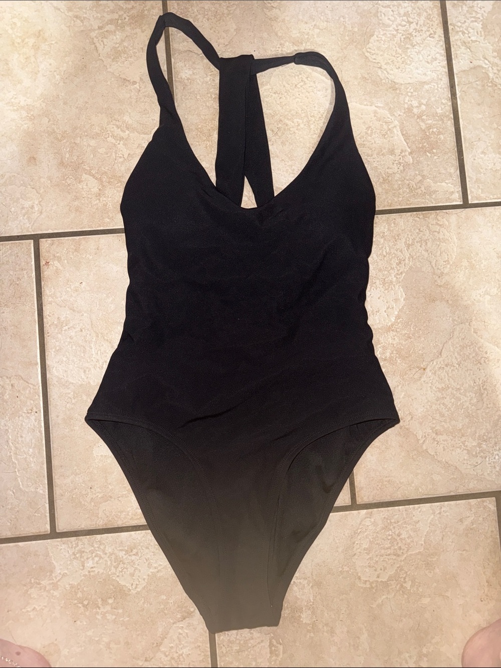 Wilo The Label - Black V-Neck Ribbed One-Piece Swimsuit